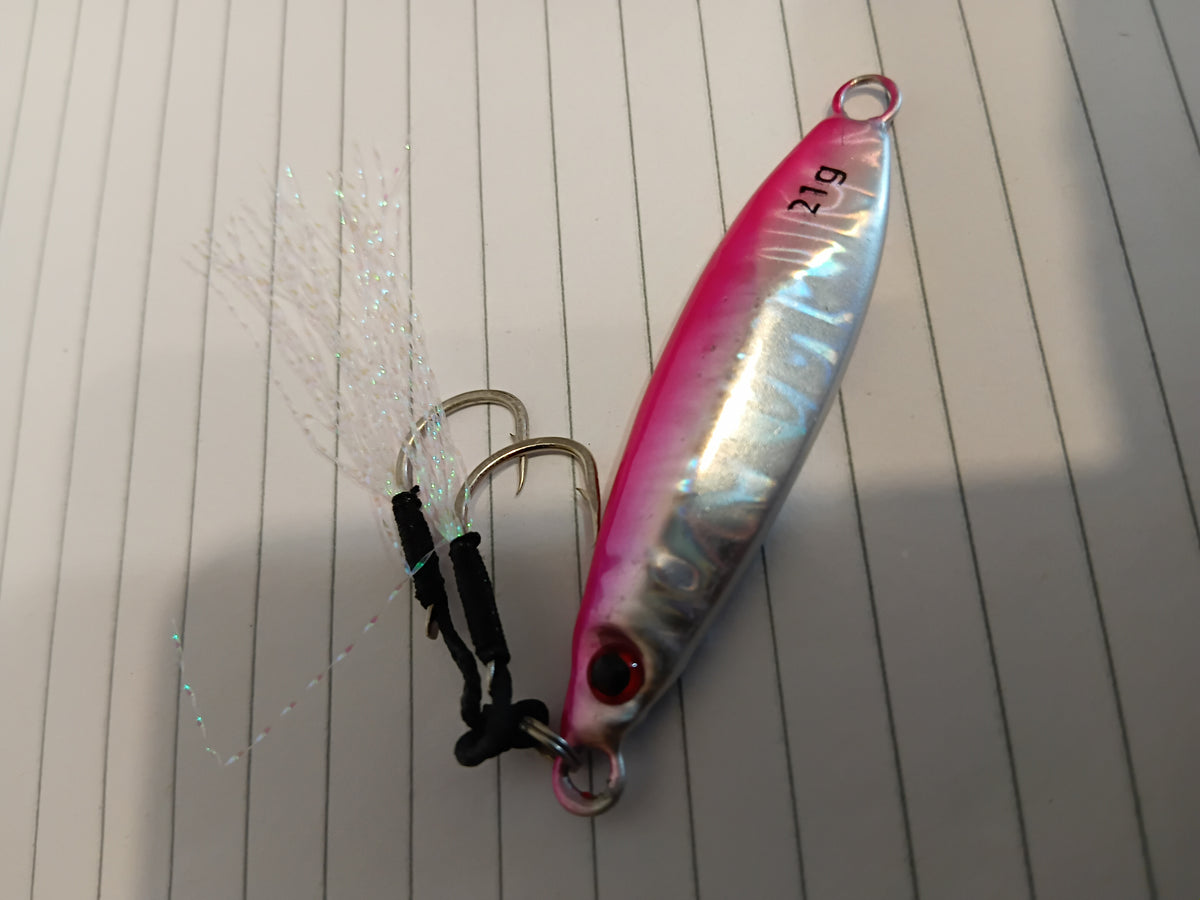 Pink and silver 21g micro jigs